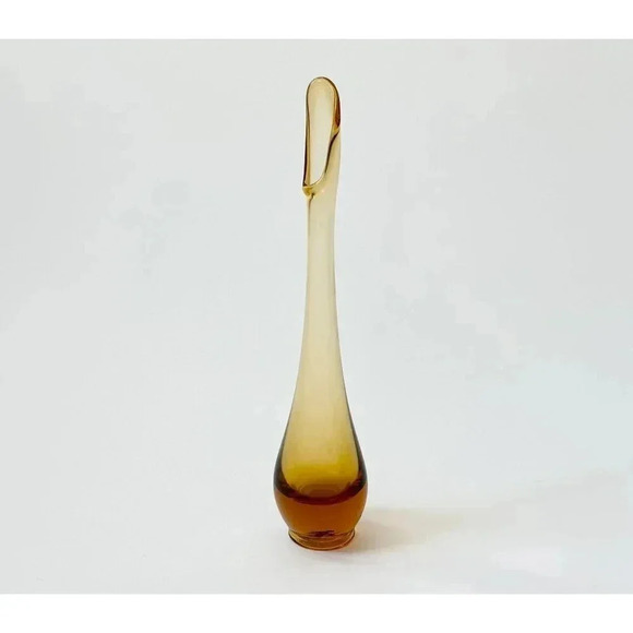 Viking Glass Co. Yellow Hand Blown Glass Retro Midcentury Modern Swung Vase - Picture 1 of 6